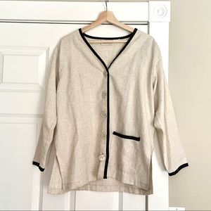 Beige and Black Linen-Type Button Up Cardigan